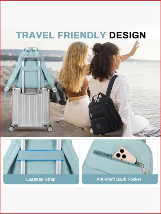 Water-Resistant Nylon Backpack Purse with 7 Pockets & Luggage Strap main image 5